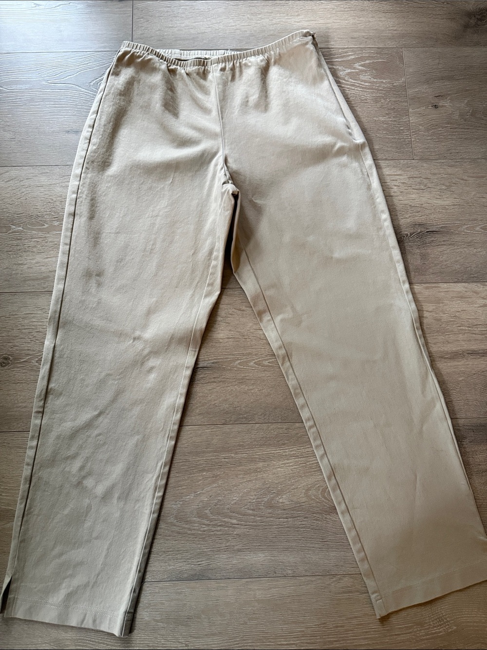 Eileen Fisher Beige Elastic-Waist Cotton Cropped Straight Pants